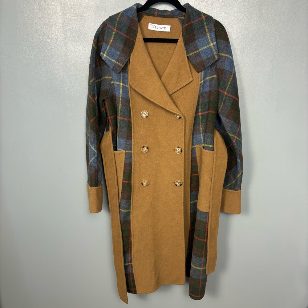 Elliatt Camel and Plaid Mixed Wool Coat